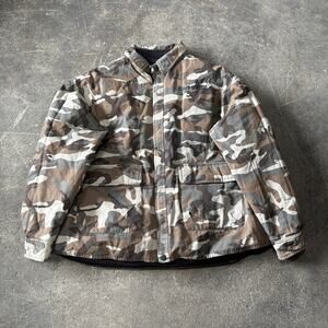 Harley Davidson Reversible Camo Down Puffer Jacket Size XL Green Black Insulated